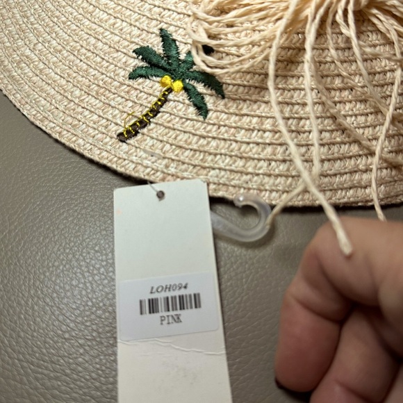 Brand New Light Pink Sun Hat with Palm Trees and Rafia Ribbon - Size 7 - 7 1/8 - Picture 4 of 6